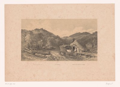 Skogshuggare i Schwarzwald Del av Schwarzwald / Im Schwarzwald / Paisage del Monte Negro (Sur de Alemania) (titel på objekt) Figurer i ett landskap (serietitel) av Fortuné Ferogio