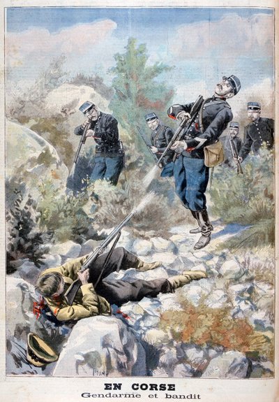 En skjutstrid mellan en bandit och gendarmeriet, Korsika, 1898 av Fortuné Méaulle