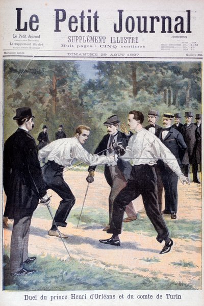 Duell mellan prins Henri dOrleans och Comte de Turin, 1897 av Fortuné Méaulle
