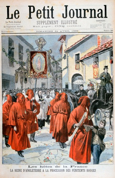 Drottning Victoria tittar på processionen av de röda botgörarna, 1898. av Fortuné Méaulle