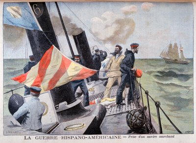 Fångsten av ett handelsfartyg, spansk-amerikanska kriget, 1898 av Fortuné Méaulle