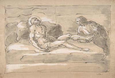Den döde Kristus sörjde av Magdalen som vördar såren på sina fötter, 1787-1863. av Fortunato Duranti