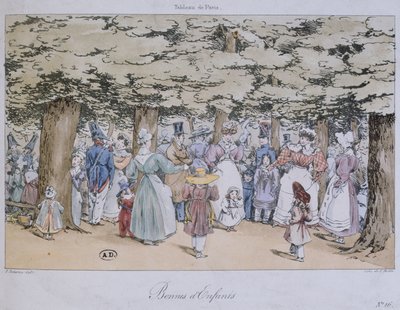 Barn och barnflickor i parken, från Tableau de Paris-serien, graverad av C. Motte, 1827 av Fortune Delarue