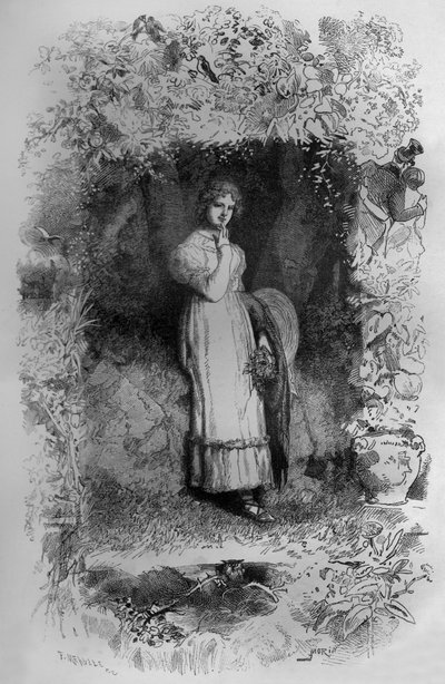 Fantine, illustration till romanen Les Miserables av Victor Hugo, gravyr av Fortune Meaulle av Fortune Louis Meaulle