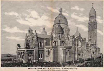 Invigning av basilikan Sacré-Coeur i Montmartre 1891 (monumentets utseende som det kommer att bli efter fullständigt färdigställande) - Gravyr av Meaulle 1891 av Fortune Louis Meaulle