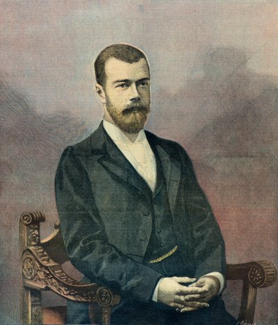 Porträtt av tsar Nikolaj 2 år 1896 (Gravyr) av Fortune Louis Meaulle