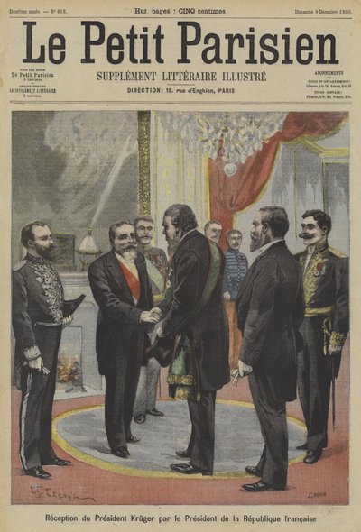 Frankrikes president Emile Loubet tar emot Paul Kruger, Transvaals tidigare president av Fortune Louis Meaulle