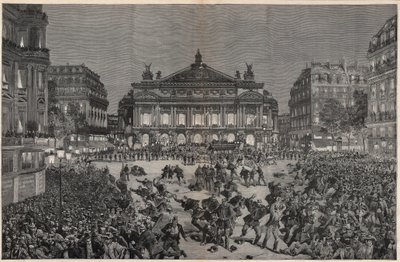 Upplopp i Paris som protesterar mot framförandet av Richard Wagners "" Lohengrin"" på Palais Garnier 1891 - Demonstration patriotique, place de l