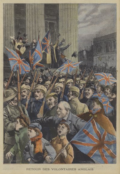 Soldater från City of Londons kejserliga volontärer marscherar genom London när de återvänder från boerkriget av Fortune Louis Meaulle