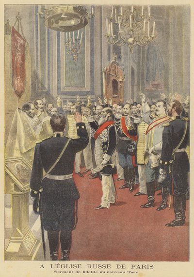 Svära lojalitetseden till den nye tsaren i ryska kyrkan i Paris av Fortune Louis Meaulle