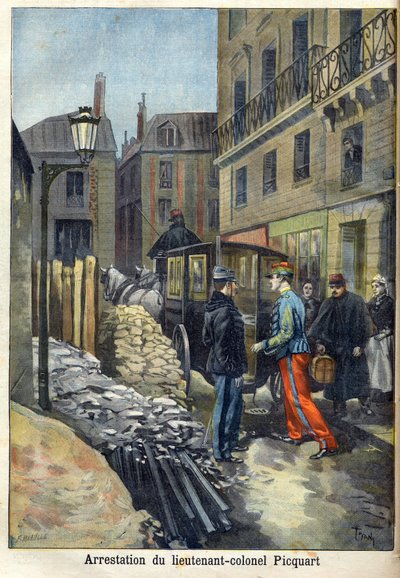 Dreyfus-affären "Arrestering av överstelöjtnant Picquart (1854-1914) i "Le Petit Journal", januari 1898 (gravyr) av Fortune Louis Meaulle