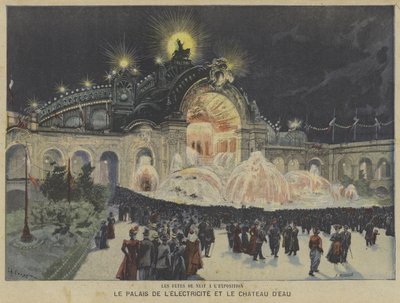 Palace of Electricity and Castle of Water på natten, Exposition Universelle 1900, Paris av Fortune Louis Meaulle