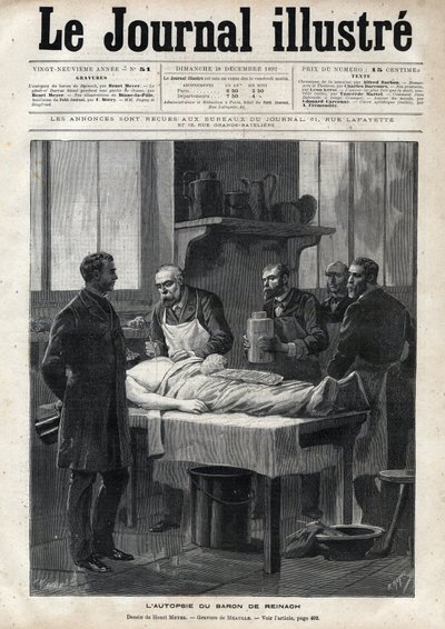 Obduktionen av baron Jacques de Reinach (1840-1892) 1892 - gravyr av Meaulle i "The Illustrous Journal" från 1892 av Fortune Louis Meaulle