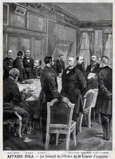 Rådet för National Order of the Legion of Honor under Dreyfus-affären, i Gravyr av F. Meaulle efter Garrey. "Le Petit Journal", 24 april av Fortune Louis Meaulle