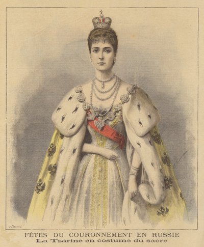 Tsarina Alexandra av Ryssland i sina kröningskläder av Fortune Louis Meaulle
