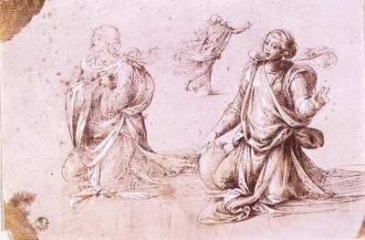 Tre studier av en kvinnofigur för Kvinnan i Samaria (penna och bläck på papper) av Fra Bartolomeo
