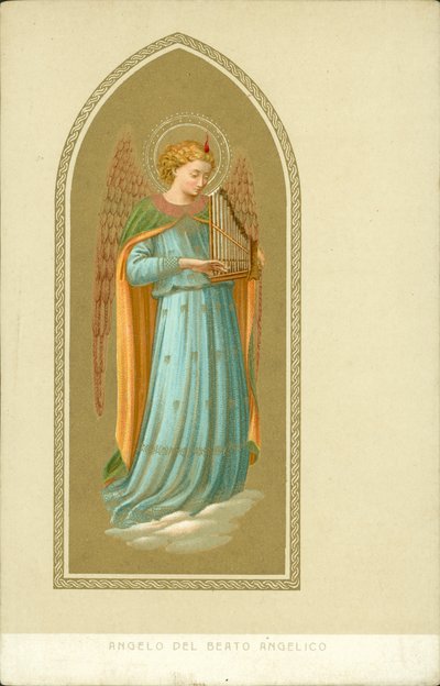 Ängel som spelar ett musikinstrument (chromolitho) av Fra (after) Angelico