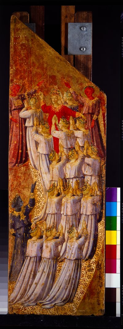 Två paneler från den sista domen som visar uppstigningen till himlen och nedstigningen till helvetet (panel) av Fra (c.1387 1455) Angelico