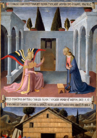 Historien om Kristi liv: bebådelsen med den helige Andes duva (Helig Ande) av Fra  Angelico