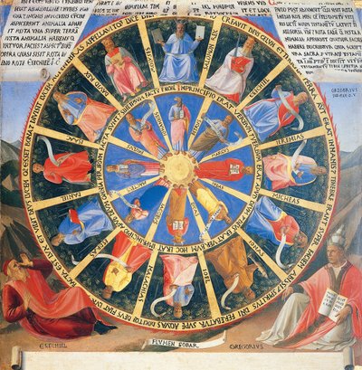 Einsatz, der das Mystische Rad mit Figuren von Propheten und Evangelisten darstellt, Tafel aus dem Armadio degli Argenti (Silbertruhe) mit dem Leben Jesu von Fra  Angelico