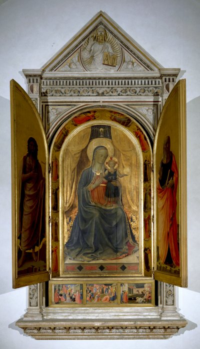 Liniers altartavla (öppen): Jungfru och barn. (Målning på trä av Fra  Angelico
