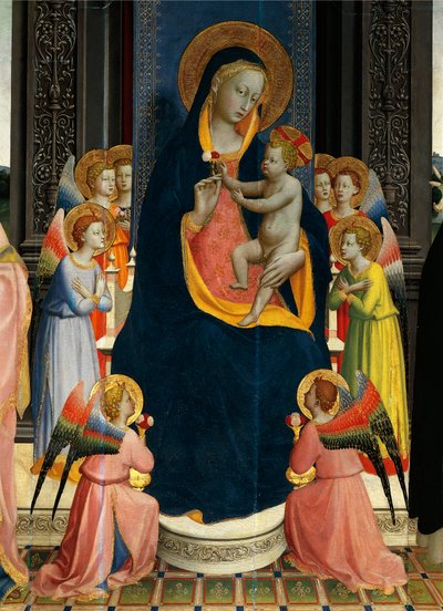 Madonna and Child Enthroned with Saints av Giovanni da Fiesole känd som Fra Angelico (1400-cirka 1455), tempera på trä, detalj av Fra (c.1387 1455) Angelico