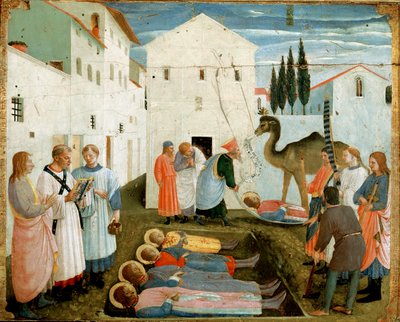 Das Begräbnis der Heiligen Cosmas und Damian (Gemälde auf Holz) von Fra  Angelico