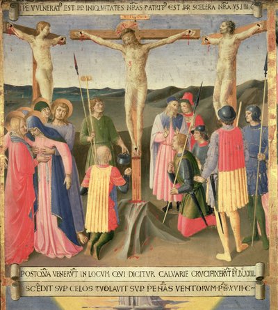 Kristus på korset mellan de två tjuvarna, detalj från panel fyra av Silver Treasury of Santissima Annunziata, c.1450-53 (tempera på panel) av Fra Angelico