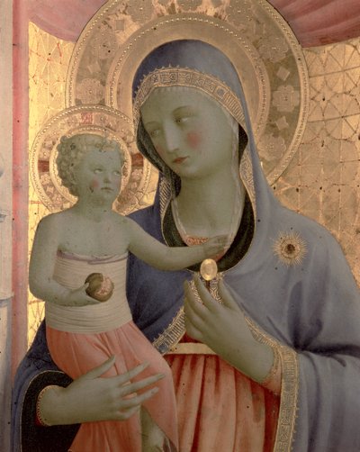 Detalj av jungfrun och barnet från Annalena altartavla, efter 1434 tempera på panel av Fra Angelico