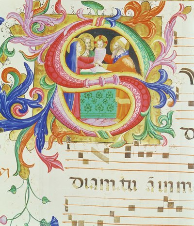 Missal 558 f.73v Historiserad initial "S" som föreställer frambärandet i templet (för detaljer se 88931) av Fra Angelico