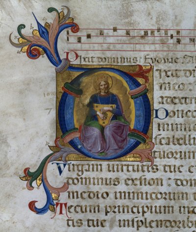 Ms 531 f.169v Historikert initial "D" som föreställer kung David med sin lyra, från en psalter från San Marco e Cenacoli av Fra Angelico