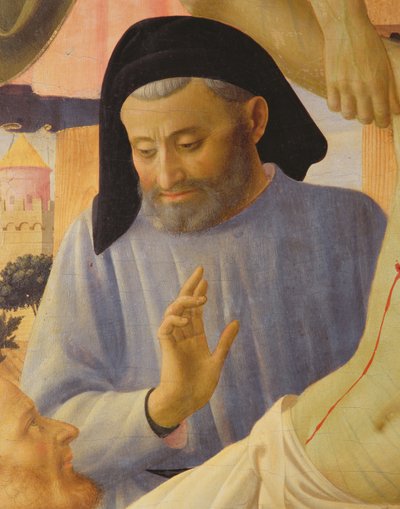Santa Trinita, detalj av Josef av Arimathaea, c.1434 tempera & guld på panel av Fra Angelico