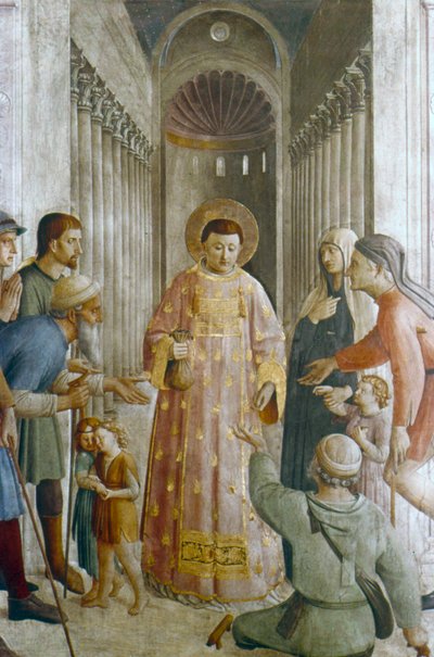 St Laurence ger allmosor till de fattiga, mitten av 1400-talet av Fra Angelico