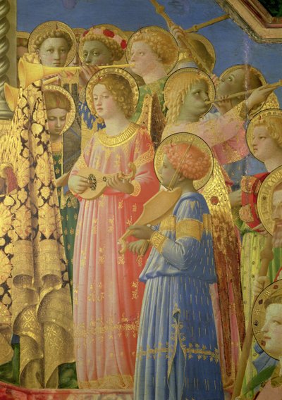 Jungfruns kröning, detalj som visar musikaliska änglar, c.1430-32 olja på paneldetalj av 60319 av Fra Angelico