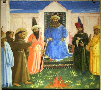 Eldprovet, S:t Franciskus erbjuder sig att gå genom eld för att omvända sultanen av Egypten (Legenda maior, IX, 8) av Fra Angelico