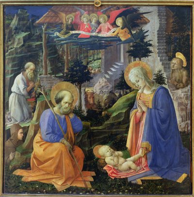 Tillbedjan av barnet med SS. Hilary, Hieronymus, Maria Magdalena och änglar (tempera på panel) av Fra Filippo Lippi