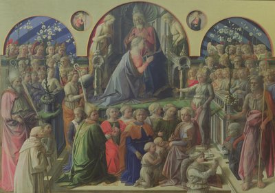 Jungfruns kröning med heliga och änglar, 1441-47 (tempera på panel) av Fra Filippo Lippi
