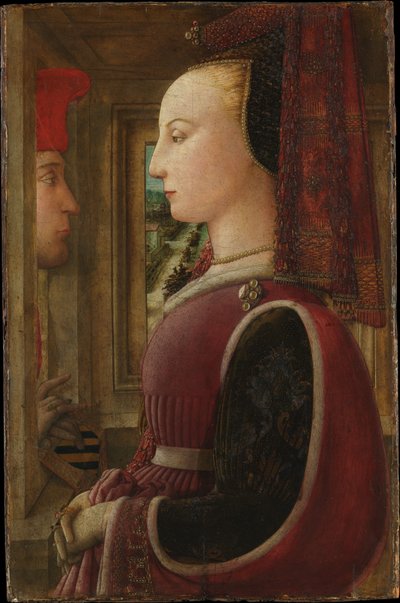 Porträtt av en kvinna med en man vid ett fönster av Fra Filippo Lippi