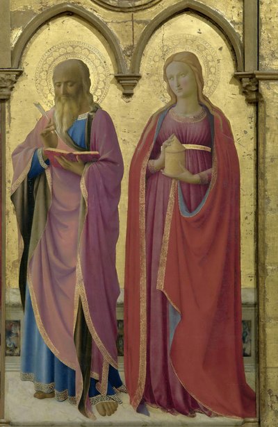 De heliga Matteus och Maria Magdalena. Cortona Polyptych, ca 1437. av Fra Giovanni Angelico da Fiesole
