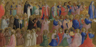Jungfru Maria med apostlarna och andra heliga panel från Fiesole San Domenico altartavla, ca. 1423-1424 av Fra Giovanni Angelico da Fiesole