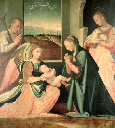 Den heliga familjen med den heliga Agnes av Fra da Pistoia Paolino