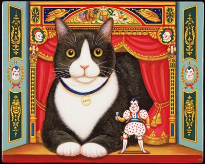 Ambrose the Theatre Cat, 2007 (olja och tempera på panel) av Frances Broomfield