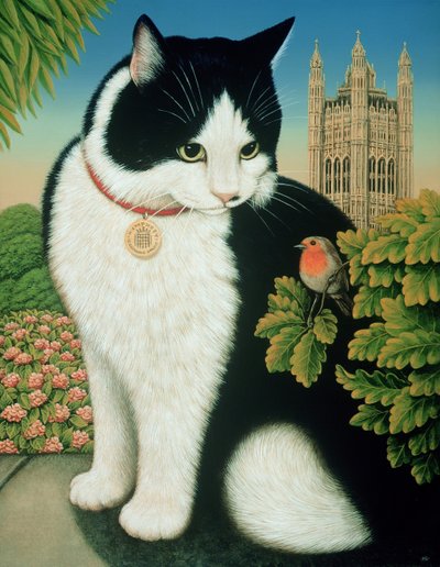 Humphrey, the Downing Street Cat, 1995 (olja och tempera på panel) av Frances Broomfield