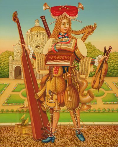 The Musicians Garden, 1997 (olja och tempera på panel) av Frances Broomfield