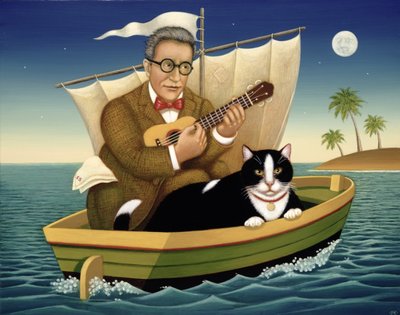 The Owl and the Pussycat, 1998 (olja och tempera på panel) av Frances Broomfield
