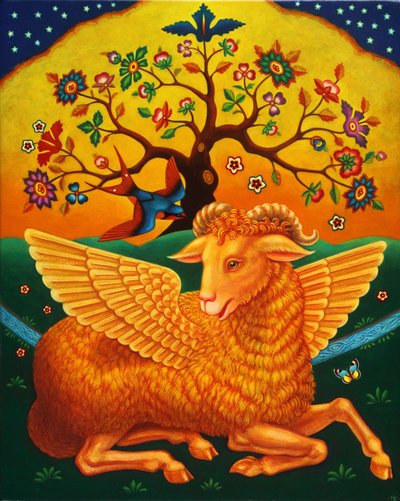 The Bag with the Golden Fleece, 2011 (oljor och tempera på panel) av Frances Broomfield