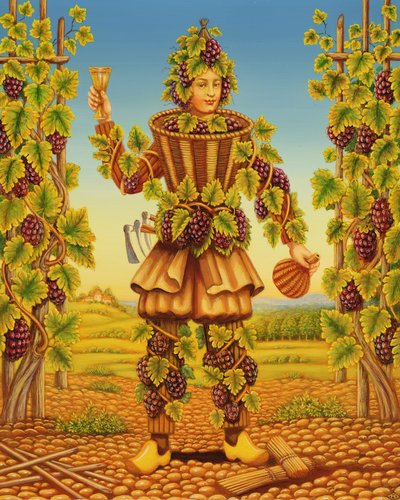 The Vignerons Habit, 1998 (olja och tempera på panel) av Frances Broomfield