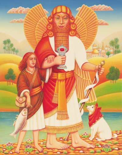 Tobias and the Angel, 2009 (olja och tempera på panel) av Frances Broomfield