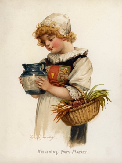 Tjejer: Återvänder från marknaden (färg litho) av Frances Brundage