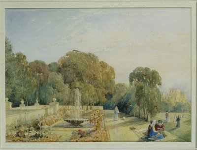 Utsikt över trädgårdarna i Chatsworth, Derbyshire, ca 1820 (par 85760) av Frances Elizabeth Swinburne